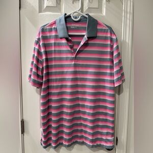 Nike Men's Polo Shirt - Pink and Gray Stripes
